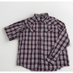 Cody James Western Shirt Mens 2XL Burgundy Plaid Pearl Snap‎